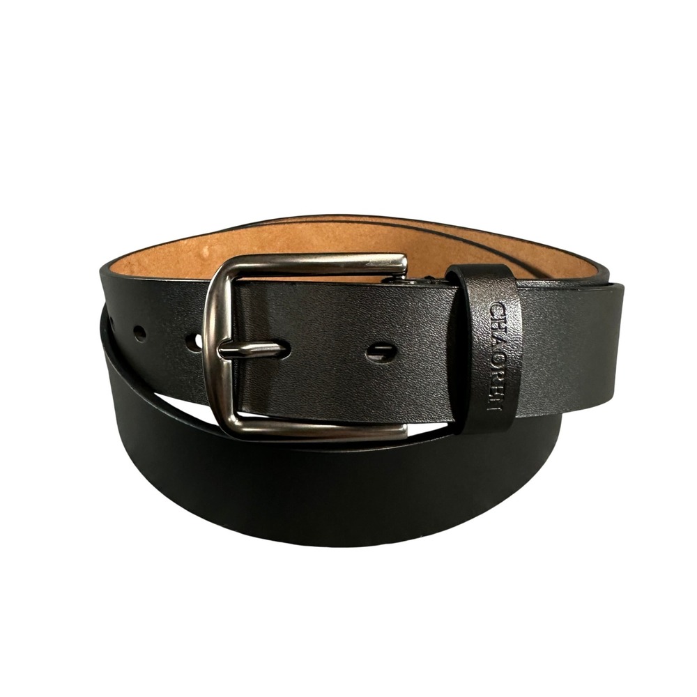 CHAOREN Mens Black Leather Belt Gunmetal Buckle Dress Casual Size 40 48 inch